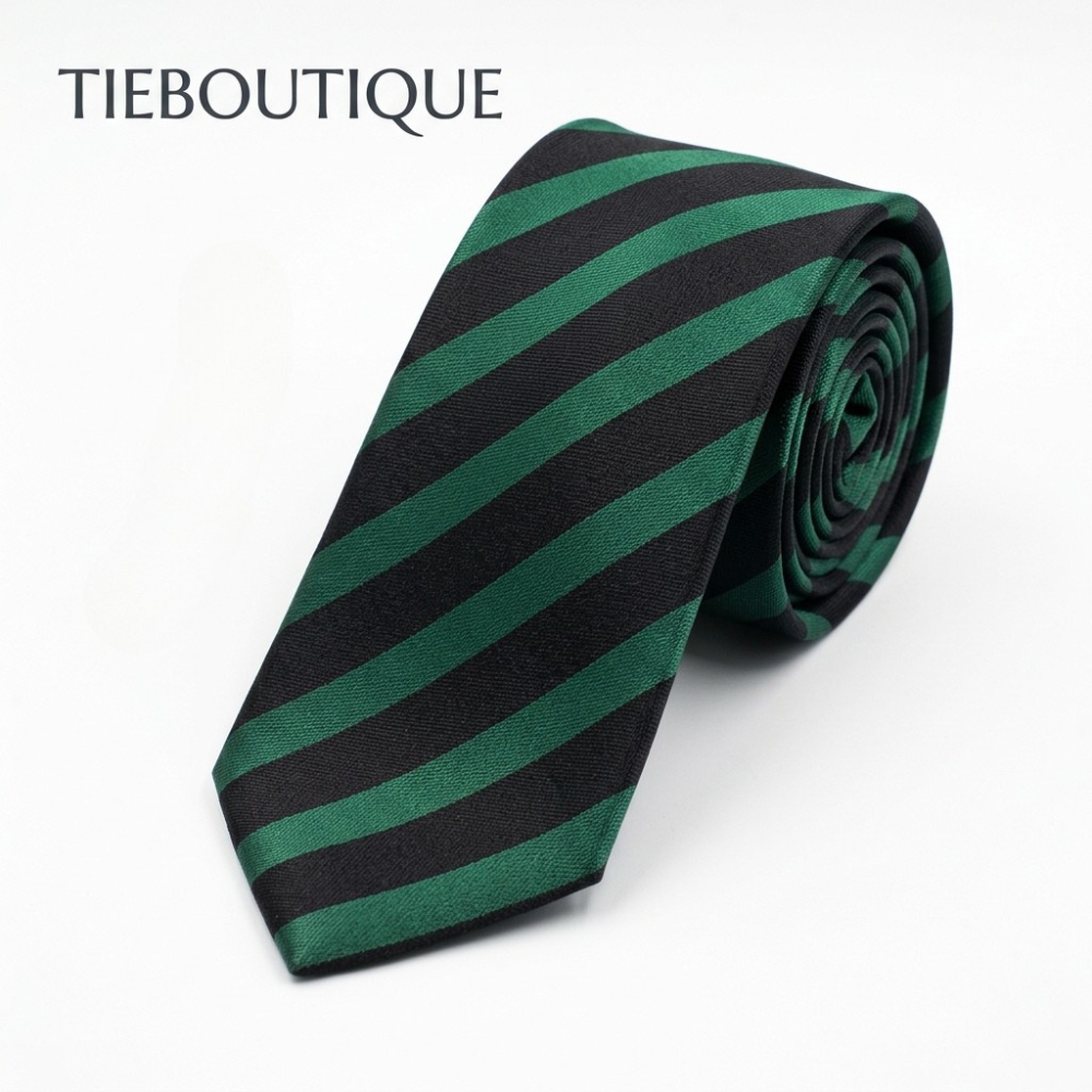 Emerald Green & Black Striped Silk Necktie