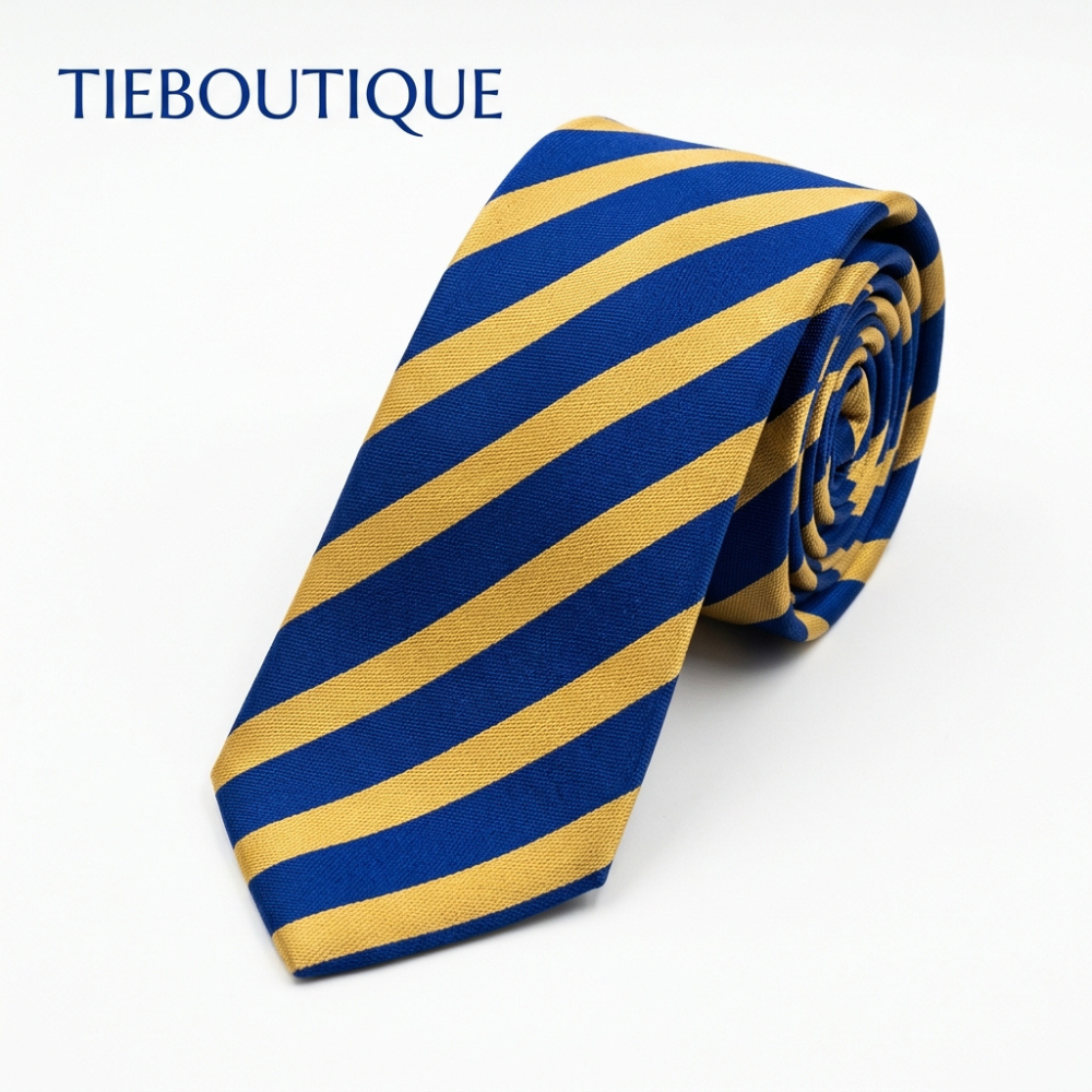 Royal Blue Tie & Gold Striped Silk Necktie